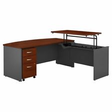 Series C Bow Front Sit To Stand L Shaped Desk Office Set Hansen Cherry