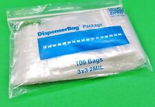 100 3x3 Small Zippit Bags 2mil Square Reclosable Clear Poly 3 Zip Seal Reloc