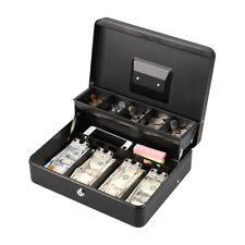 Cash Box With Money Tray Lock Large Size Steel 5 Compartment Key Black Tiered