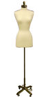 Female Dress Form Pinnable Foam Mannequin Torso Size 6-8 With Gold Wheel Base