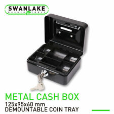 5 Locking Cash Box Money Small Steel Lock Security Safe Storage Check Black