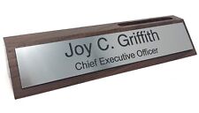 Personalized 10 Walnut Desk Name Plate With Business Card Holder 16 Colors