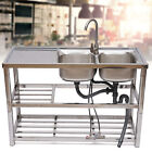 2-bowl Stainless Steel Commercial Home Sink Bowl Kitchen Catering Prep Table