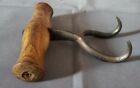 Early Primitive Hand Forged Iron Wooden Icehaymeat Double Hook Tool