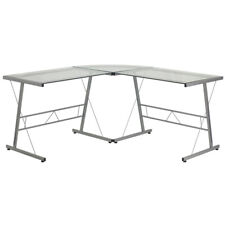 L Shape Computer Desk With Clear Tempered Glass Top Amp Silver Metal Frame