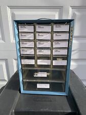 Vintage Akro Mils Metal 17 Drawer Nut Bolt Storage Organizer 1960s Blue Tool
