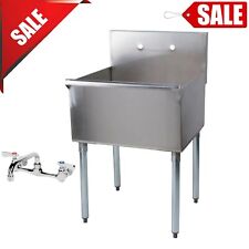 24 X 24 X 14 Bowl Freestanding Utility Stainless Steel Commercial Sink With Faucet