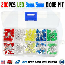 200pcs 3mm 5mm Led Light White Yellow Red Blue Green Assortment Diodes Kit Box