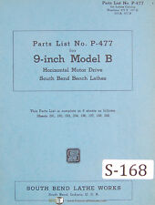 Southbend 9 B Horizontal Motor Drive Lathe Parts List P 477 Manual 1943