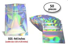 50 4x6 Holographic Rainbow Laser Double Sided Mylar Ziplock Bags