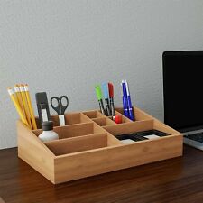 Wooden Bamboo Desk Office Storage Tray Beauty Products Make Up Organizer Holder