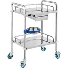Vevor Lab Cart Stainless Steel Mobile Trolley 2 Layers Utility Cart W 1 Drawer