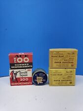 Vintage Lot Of Office Supplies - Gummed Circle Reinforcements Brass Brads 5 Pcs