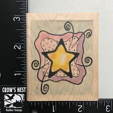 Star Design With Swirls Wood Mounted Rubber Stamp Used
