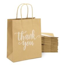 50 Pack Medium Brown Thank You Paper Gift Bags With Handles For Boutique 10x8