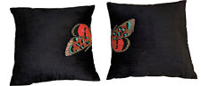 Rare Anthropologie Black Velvet Beaded Butterfly 18 15 Pillow - Set Of Two