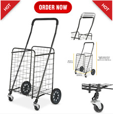 Mainstays Adjustable Steel Rolling Laundry Basket Shopping Cart Black