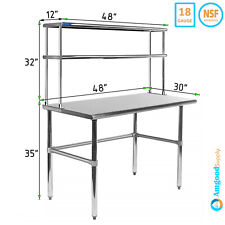 30 X 48 Stainless Steel Open Base Table With 12 Wide Double Tier Overshelf