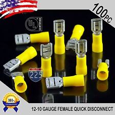 100 Pack 12-10 Gauge Female Quick Disconnect Yellow Vinyl Crimp Terminals .250