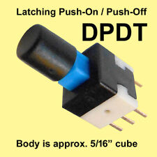 3 Miniature Dpdt Push Button Switch - Latching Push-on Push-off Black Caps