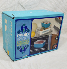 Vintage Pyrex Horizon Blue Refrigerator Dish With Lids 8 Pc Set New Unopened Box