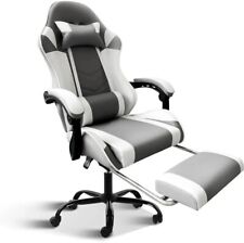 Yssoa White Gaming Chair With Footrest Racing Style With Adjustable Swivel