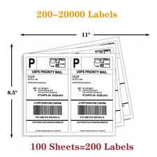200-20000 Shipping Labels 8.5x5.5 Half Sheet Blank Self Adhesive 2 Per Sheet Us