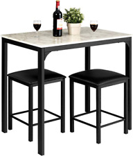 3 Pcs Dining Table And Chairs Set With Faux Marble Tabletop 2 Chairs Contemporar