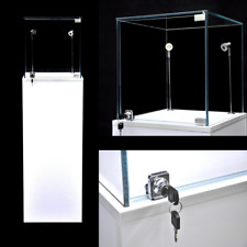 Glass Top White Pedestal Exhibition Display Showcase With Led Lights And Lock