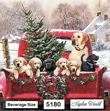 5180 Two Individual Paper Beverage Cocktail Decoupage Napkins Dogs Red Truck