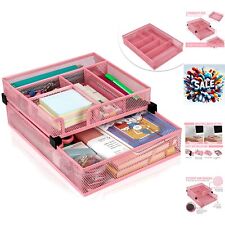 Ample Space And Durability Pink Metal Mesh Desk Organizer With 8 Compartments
