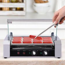 Electric Commercial 18 Hot Dog 7 Roller Grill Cooker Machine Glass Cover 110v