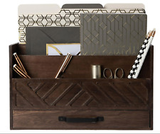 Blu Monaco Brown Wood Desk Organizer With Drawer - Bill Mail Storage Box Wear