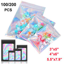 100200 Holographic Mylar Foil Bags Smell Proof Resealable Zip Lock Pouch Black