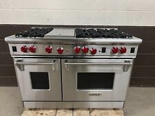 Wolf R486g - 48 Pro Gas Range Oven 6 Burners Griddle Stainless Red Knobs