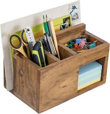 Brown Solid Wood Office Desktop Stationery Organizer Desk Caddy With Mail Slot