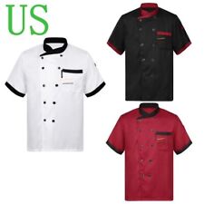 Us Men Chef Uniform Short Sleeve Cook Coat Jacket Hotel Restaurant Kitchen Shirt