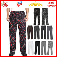 Chef Pants Cook Kitchen Trousers Catering Work Baggy Elastic Waist Uniform