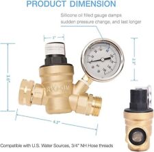 Water Pressure Regulator For Rv Lead-free Brass Adjustable Reducer Gauge 34