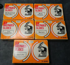 Vintage Sears Prepared Microscope Slides - Lot Of 5 Boxes. 60 Slides Japan