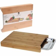 Chopping Cutting Board Kitchen Worktop Wooden Bamboo Surface With Tray 35x25cm