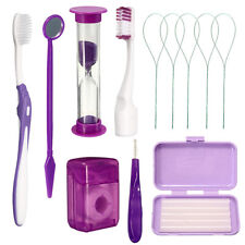 Dental Orthodontic Wax Mirror Tooth Brush Ties Toothbrush Floss Kit Purple Color