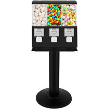 Triple Gumball Machine Candy Vending With Stand Bubble Gum Dispenser Bank Black