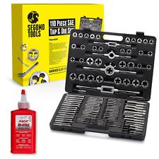 Segomo Tools 110 Piece Sae Tap And Die Threading Tool Set With Cutting Fluid