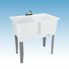 Freestanding Twin Bowl Laundry Tub Sink Washing Mustee Utility Garage Drain New