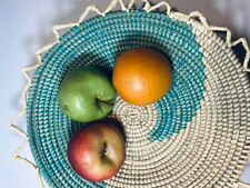 African Spiral Handmade Woven Coil Basket Boho Hanging Bowl Vibrant Colors 12