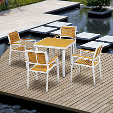 5 Pieces Outdoor Table And Chairs W Stackable Chairs Yellow