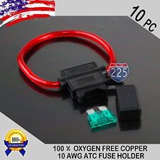 10 Pack 10 Gauge Atc In-line Blade Fuse Holder 100 Ofc Copper Wire 1a - 40a
