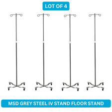 New Lot Of 4 Msd Ms400e Medical Iv Pole 2 Hooks 4 Legs Hammered Gray Steel