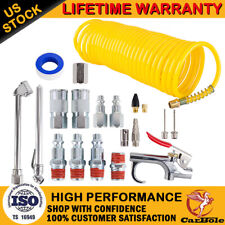 25 Ft Recoil Poly Air Compressor Hose Accessories Tool Kit For Various Inflation